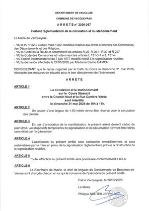 Arrêté Cours Stassart 31 Mai
