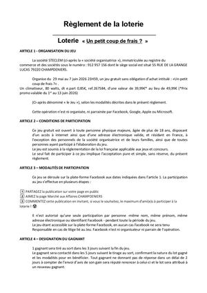 Règlement Loterie Champdeniers