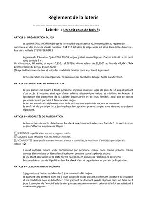 Règlement Loterie Ferrières