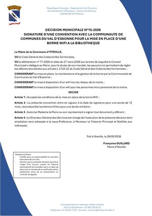 DM 15 2026 - CONVENTION AVEC LA CCVE POUR MISE EN PLACE BORNE WIFI A LA BIBLIOTHEQUE - Annule Et Remplace