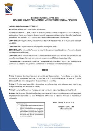 DM 16 - 2026 - Service Sécurité Pour Fête De La Musique Et Bal Populaire