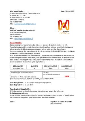 DM 17 2026 - Annexe - Prestation Musicale – Classe De Batterie – Fête De La Musique 2026