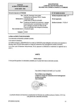 DP 26 Q 0108 - Arrêté