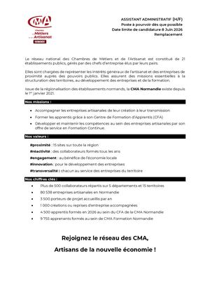 Offre Assistant Administratif (Pôle Administratif Et Facturation) Caen 2