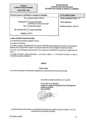 DP 26 Q 0097 - Arrêté