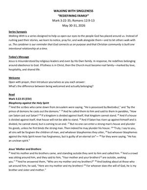 Walking With Singleness May 31 2026