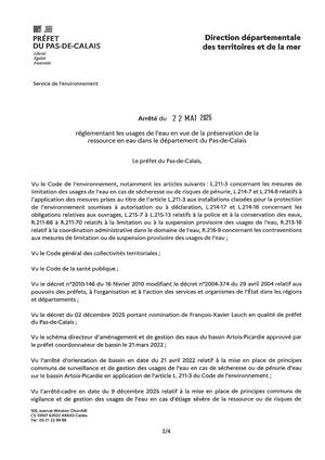 Arrêté Préfectoral du 22 Mai 2026 réglementant les usages de l'eau