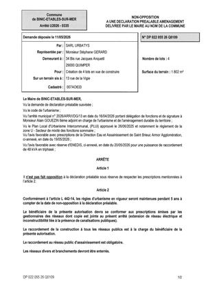 DP 26 Q 0109 - Arrêté