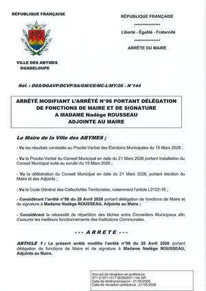 Arrêté N°144 - ROUSSEAU