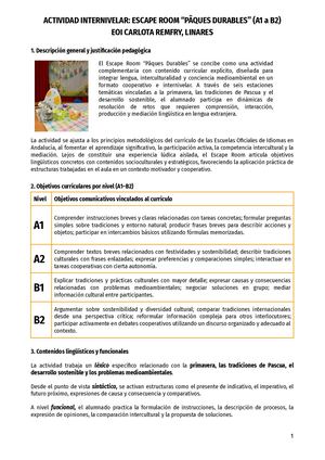 Actividad Internivelar Escape Room “Pâques Durables” (A1 A B2)