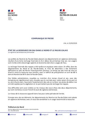Vigilance sécheresse 59 62