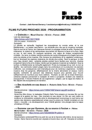 Programmation Futurs Proches 2026