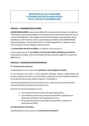 Règlement du Jeu-concours Le Grand Quiz Des 20 Ans D'Edito