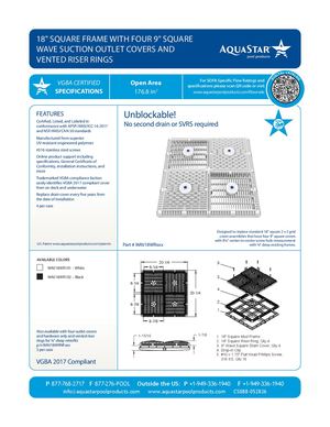 WAV18WRxxx - 18'' Square Frame With Four 9'' Square Wave Anti Entrapment Suction Outlet Covers And Vented Riser Rings (CS088)