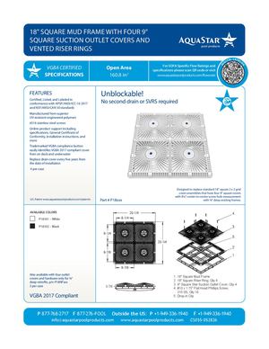P18xxx - 18'' Square Mud Frame With Four 9'' Square Star Suction Outlet Covers And Vented Riser Rings (CS055)