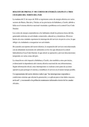 Boletin De Prensa N° 001