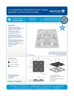 18MFxxx - 18'' Square Mud Frame With Four 9'' Square Moflow Suction Outlet Covers (CS010)