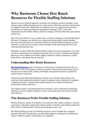 Why Businesses Choose Hire Bench Resources For Flexible Staffing Solutions
