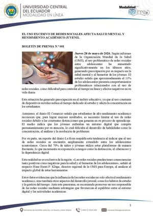 Boletín De Prensa N °001