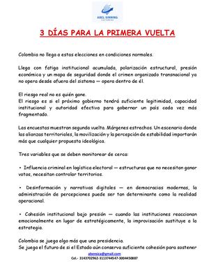 3 Días Para La Primera Vuelta