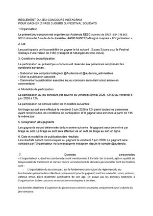 Règlement Concours Solidays