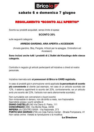 Regolamento 6 E 7 Giugno 20% Sconto Arredo Giardino Aria Aperta Accessori