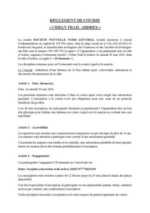 Reglement Urban Trail Ardres 2026