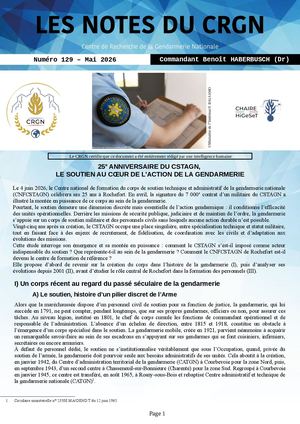 Note N° 129 - 25e anniversaire du CSTAGN, le soutien au cœur de l’action de la gendarmerie