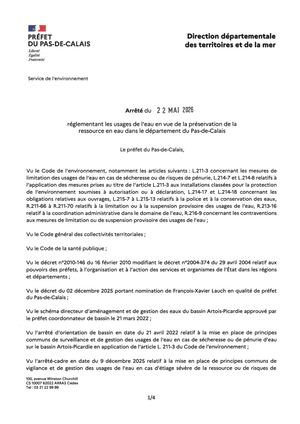 Arrêté 2026 05 22 Ap Vigilance Sécheresse 62 & Annexe