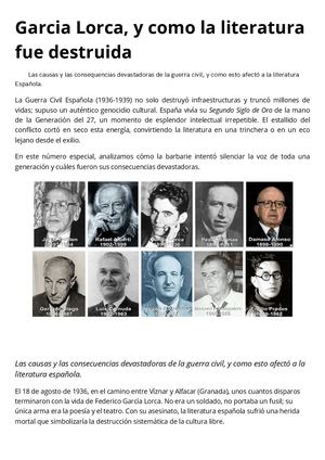 Garcia Lorca, Y Como La Literatura Fue Destruida