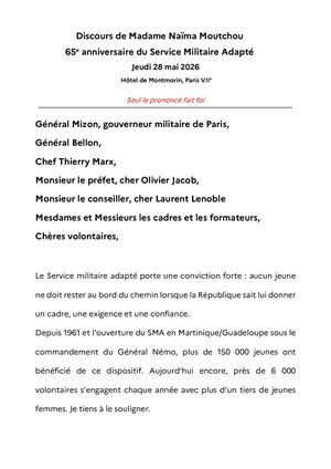 65e Anniversaire du SMA | Discours de Naïma MOUTCHOU, ministre des Outre-mer