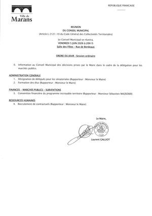 Ordre du jour - Conseil Municipal du 05.06.2026
