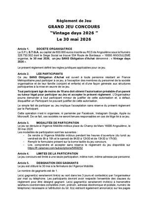 2026 Vintage Days Réglement