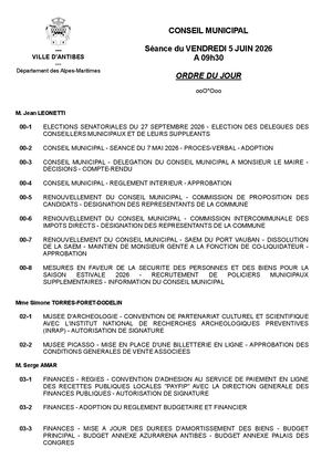 Ordre du jour Conseil municipal 5 juin