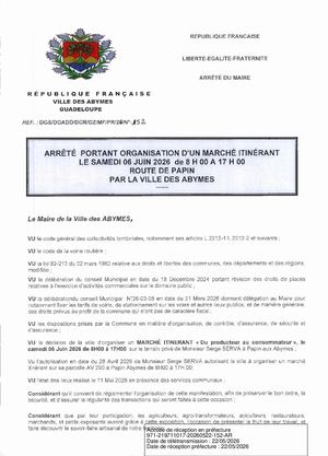 Arrêté 152 - Marché itinérant