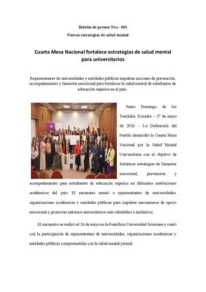 Cuarta Mesa Nacional fortalece estrategias de salud mental para universitarios