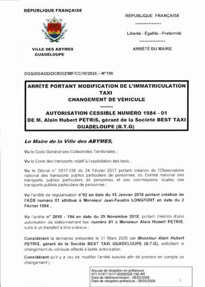 Arrêté 156 Taxi PETRIS A H
