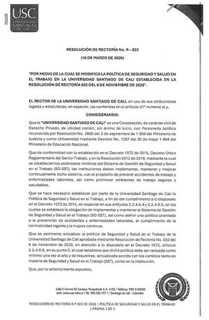 R 023 Política De Seguridad Y Salud En El Trabajo