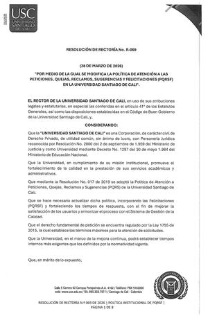 R 069 Política De Atención A PQRSF