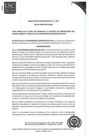 R 052 Política de Prevención del Acoso Laboral y Sexual