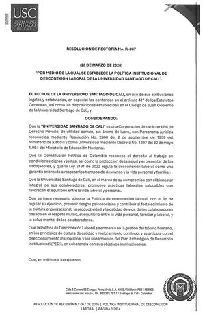 R 067 Política de Desconexión Laboral