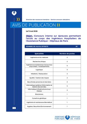 Avis De Publication Concours Interne Ingénieur Hospitalier 2026