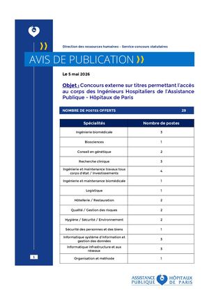 Avis De Publication Concours Externe Ingénieur Hospitalier 2026