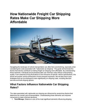 Discover Why NationWide Freight Car Shipping is More Affordable