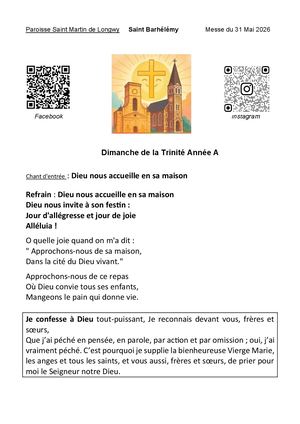 Messe Du 31 Mai Dimanche De La Trinité Messe Du Partage