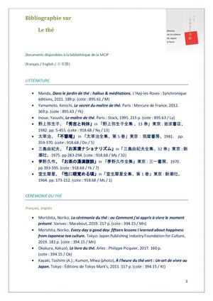 Bibliographie sur le Thé