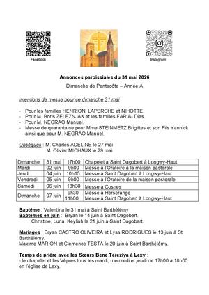 2026 05 31 Annonces Paroissiales