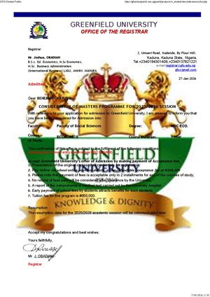 ☎️{07036833482} 2026/2027 Greenfield University POST UTME Admission Form is Out Call☎️{07036833482}☎️DR.(MRS) ELIZABETH to APPLY. 2026/2027 admission via DIRECT Entry form/TRANSFER form, POST UTME form, CONVERSION program form, IJMB/JUPEB form, MASTERS fo