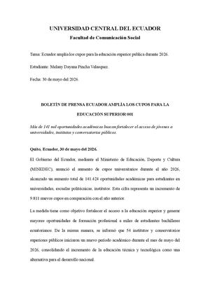 Ecuador amplía los cupos para la educación superior pública durante 2026