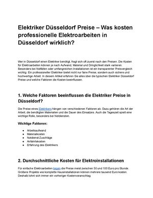 Elektriker Düsseldorf Preise – Was Kosten Professionelle Elektroarbeiten In Düsseldorf Wirklich